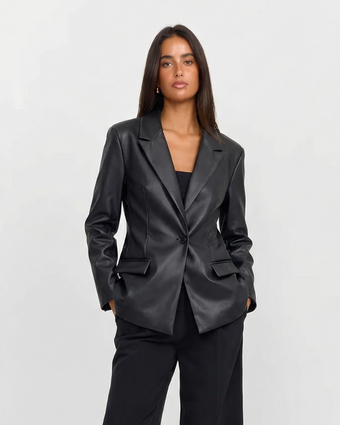 Charlotte | Faux Leather Tailored Blazer