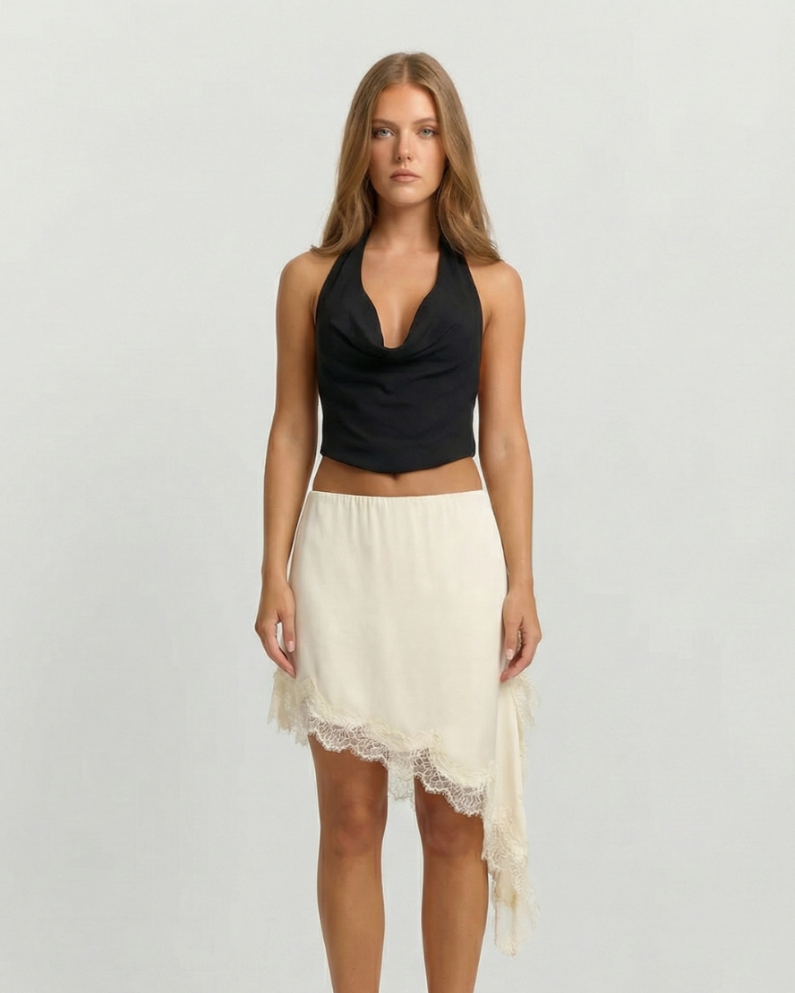 Zara | Lace Trim Asymmetric Slip Skirt