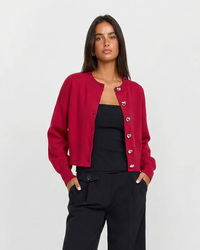 Effie | Heart Button Crew Neck Cropped Cardigan