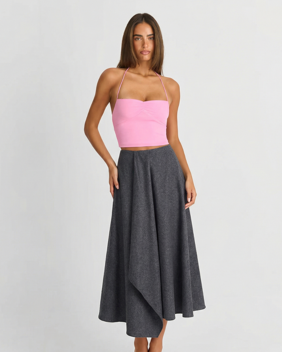 Darcie | Asymmetric Hem A-Line Midi Skirt
