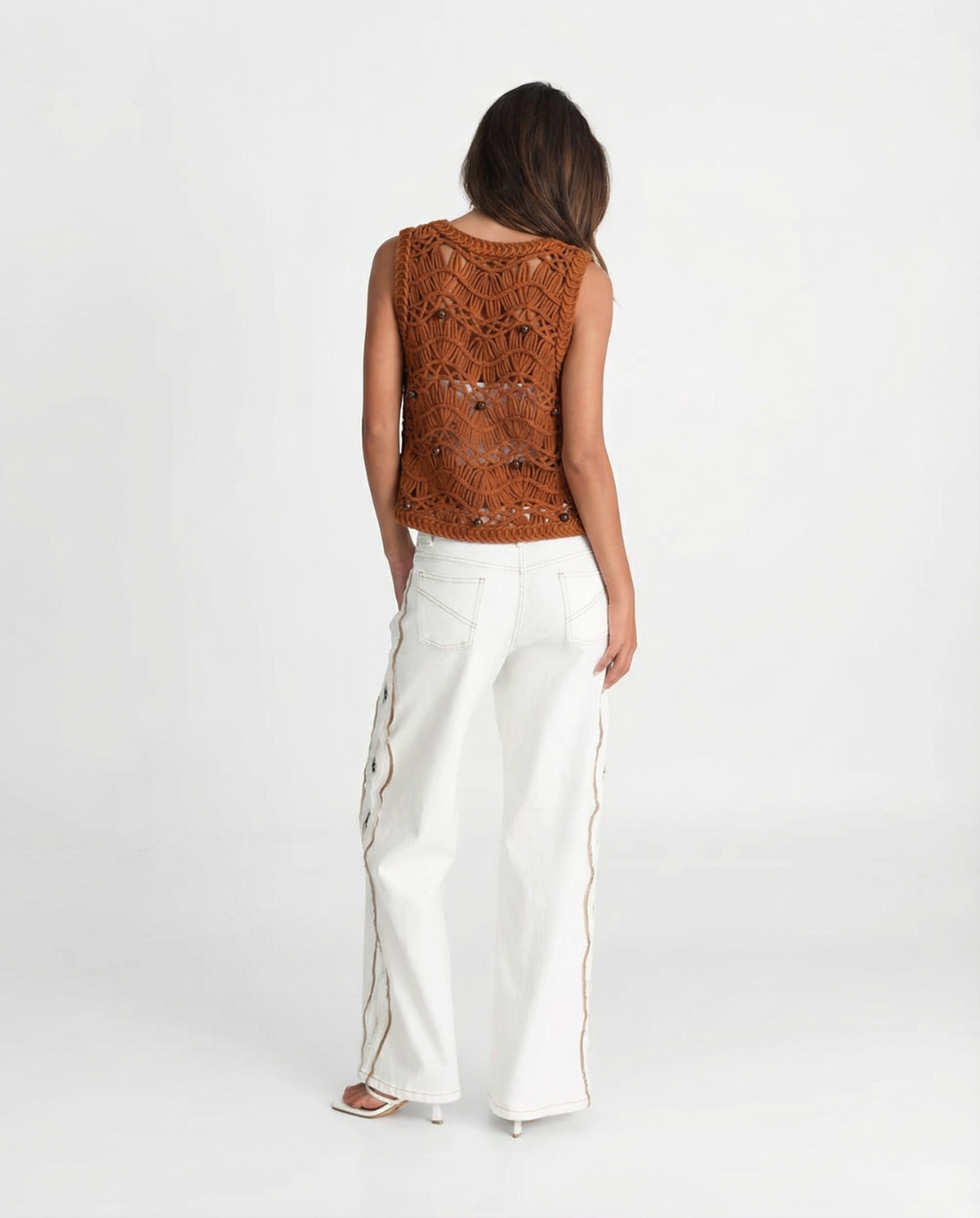 Rosie | Brown Beaded Crochet Vest