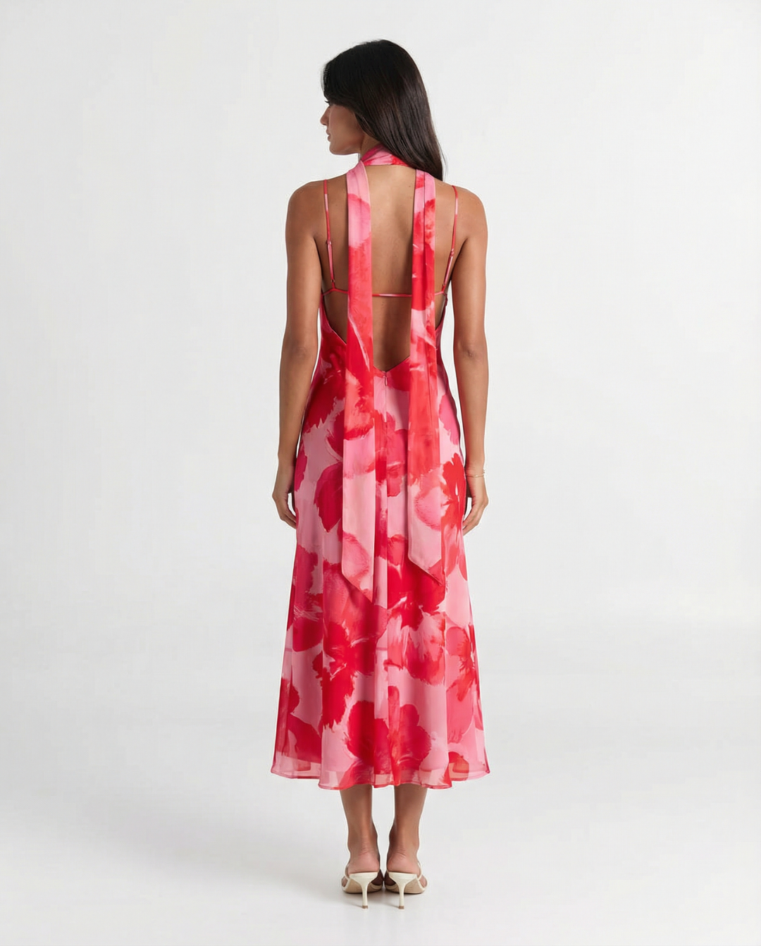 Ayla | Floral Print V-Neck Chiffon Midi Dress