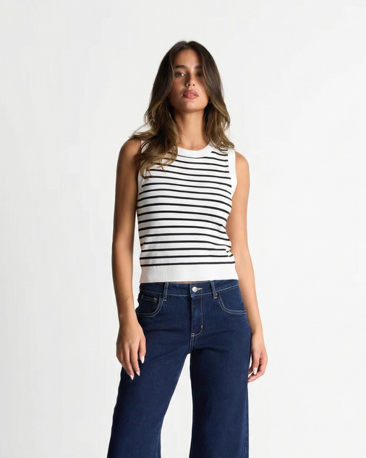 Natalia | Striped Ribbed Knit Cropped Tank Top