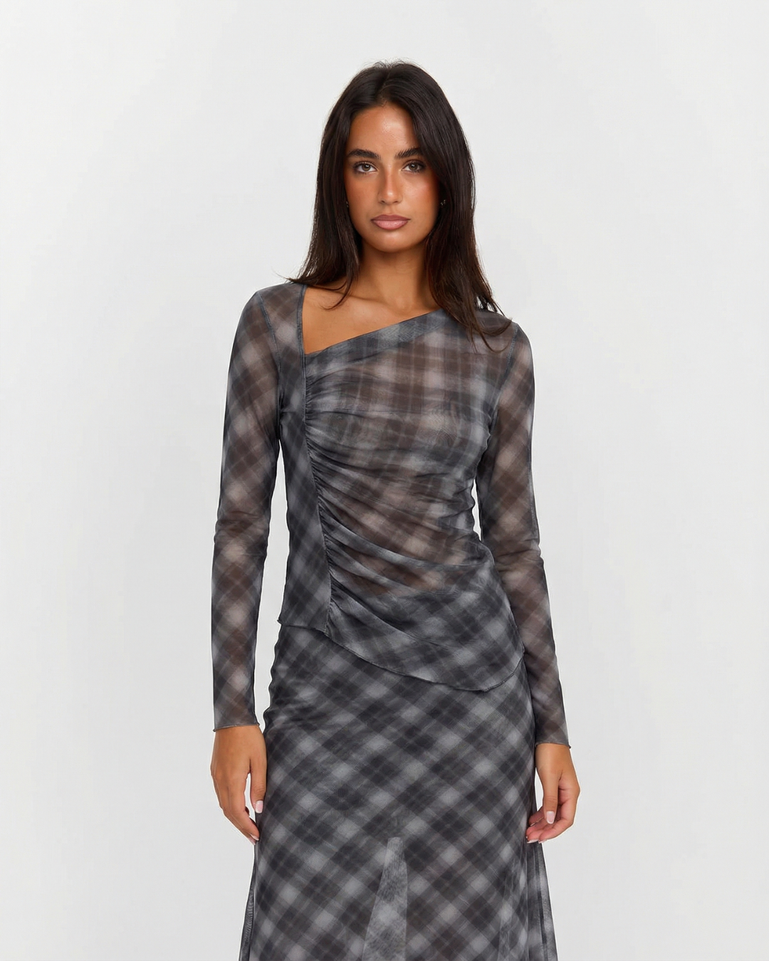 Emily | Sheer Plaid Body-Skimming Co-ord Matching Set
