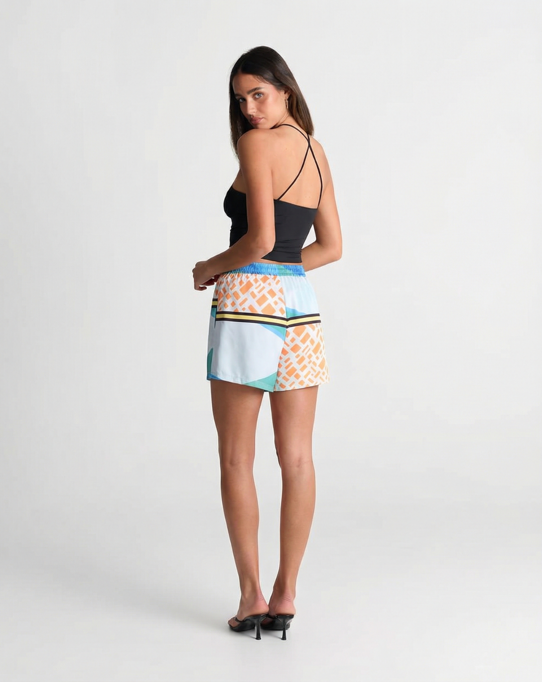 Lara | Geometric Print Drawstring Shorts in Lightweight Modal