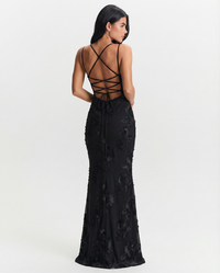 Esther | Floral Appliqué Mesh Bodycon Maxi Dress