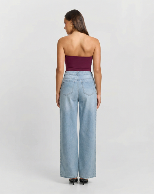 Iris | Wide Leg Jeans Light Blue High Waisted Studded