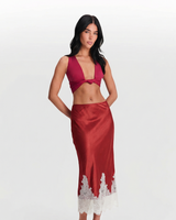 Erin | Lace Hem Satin Midi Slip Skirt