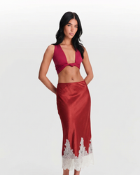 Erin | Lace Hem Satin Midi Slip Skirt