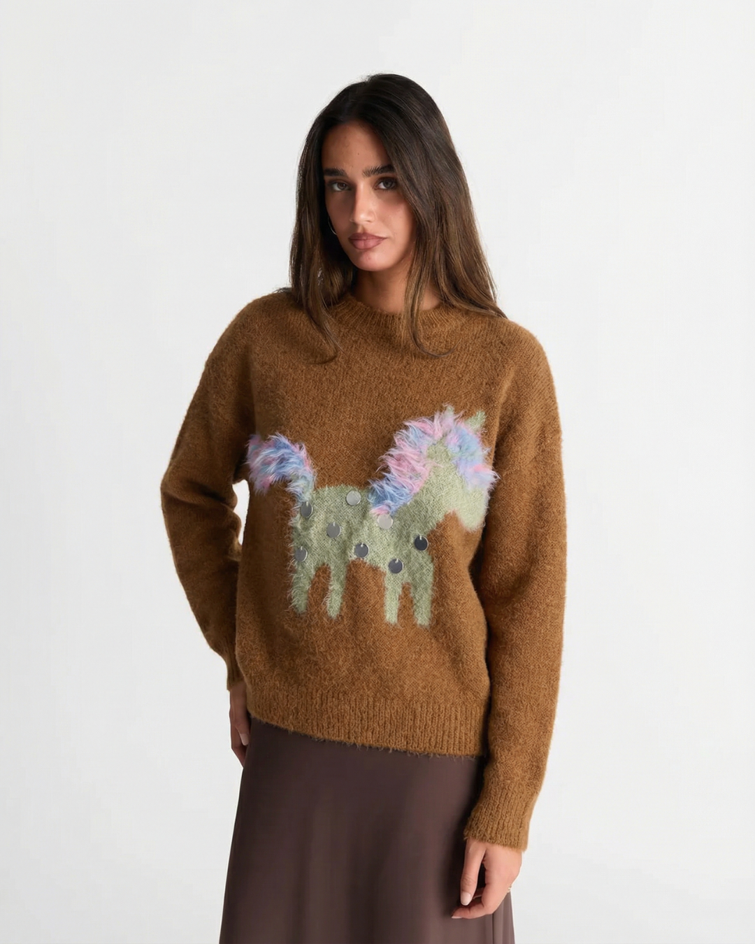 Cecilia | Relaxed Fluffy Knit Pony Print Top