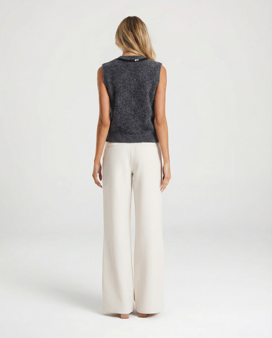 Lola | Knitted Vest Top Grey Sleeveless V Neck Rhinestone Trim