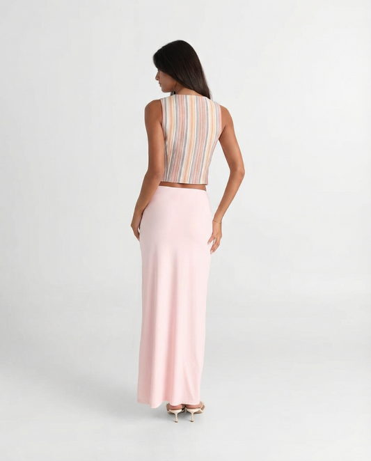 Sia | Summer Striped Linen Vest Top Cream Sleeveless Button Front