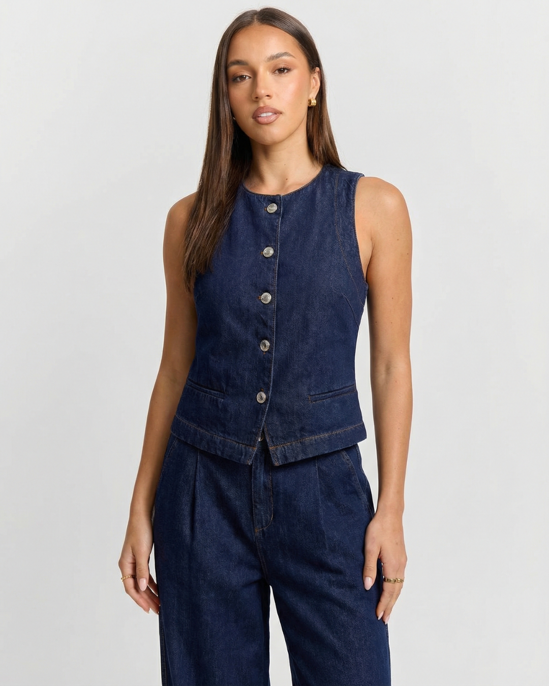 Hattie | Dark Wash Denim Waistcoat Jeans Co-ord Set