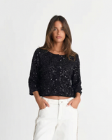 Daisy | All-Over Sequin Embellished Button-Front Cropped Cardigan