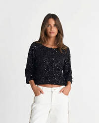 Daisy | All-Over Sequin Embellished Button-Front Cropped Cardigan