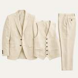 Adam | Men's Beige Linen Blend 3 Piece Suit with Jacket Waistcoat and Trousers