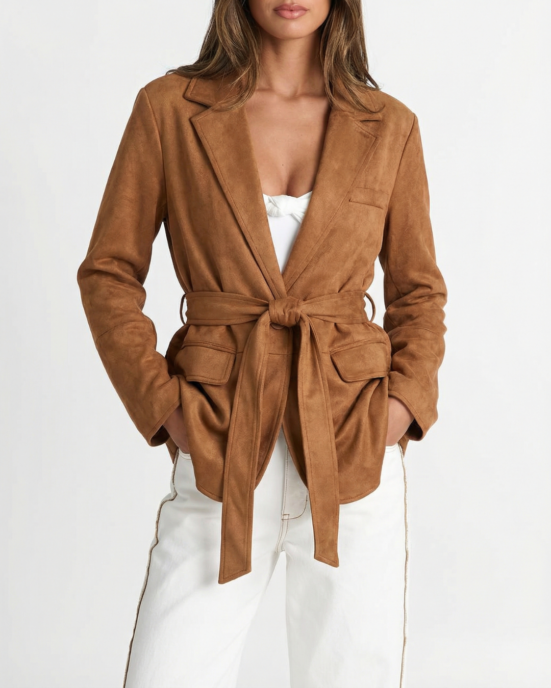 Lily | Belted Brushed Fabric Blazer