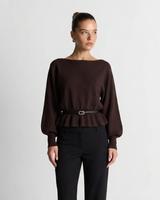 Evie | Boat Neck Balloon Sleeve Gathered Peplum Lightweight Knit Top