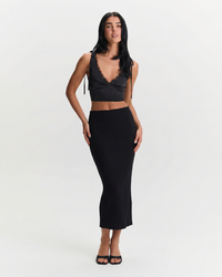 Victoria | Ribbed Knit High-Waisted Bodycon Midi Skirt