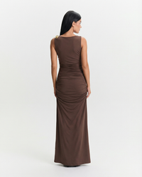 Betsy | Asymmetric Neck Ruched Jersey Maxi Dress