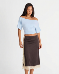 Gracie | Lace Trim Satin Midi Slip Skirt