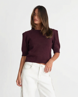 Lucy | Puff Sleeve Crew Neck Ribbed Cropped Knit Top