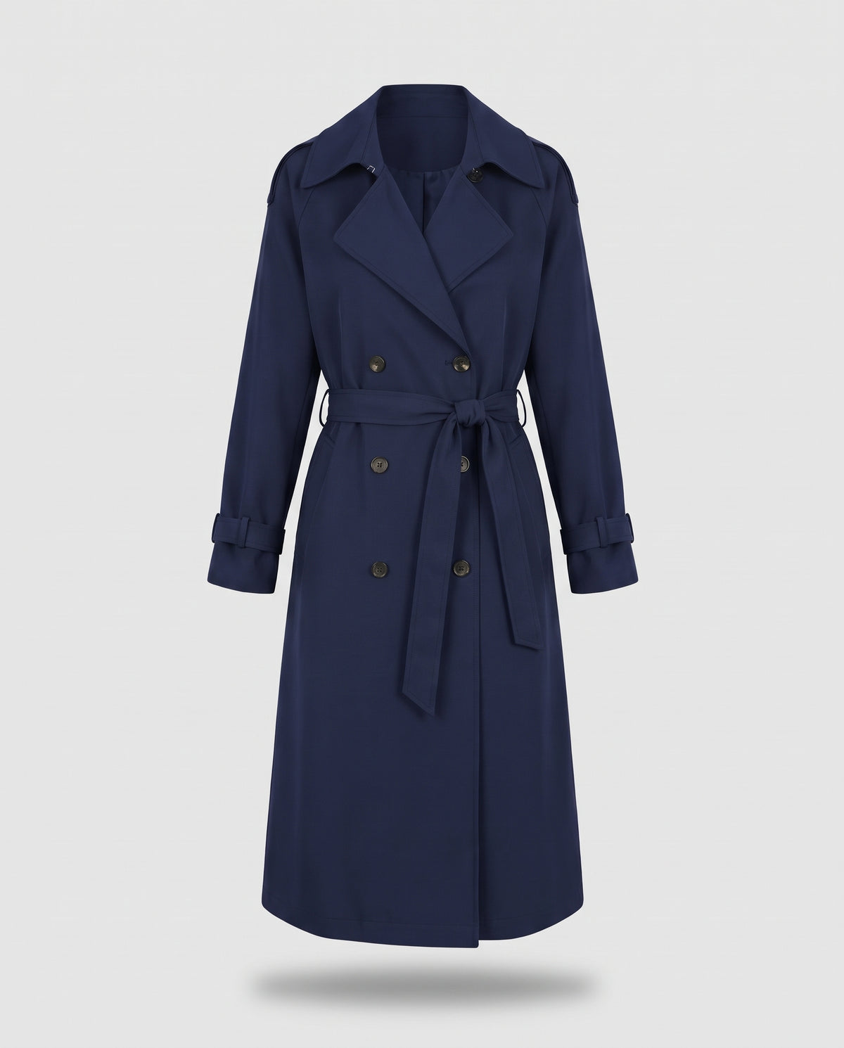 Bridget longline belted trench coat in Navy Blue - product only