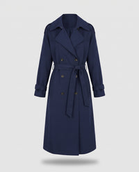 Bridget longline belted trench coat in Navy Blue - product only
