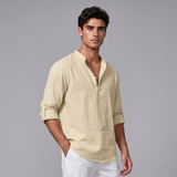 Kermit | Cotton Linen Long Sleeve Henley Shirt