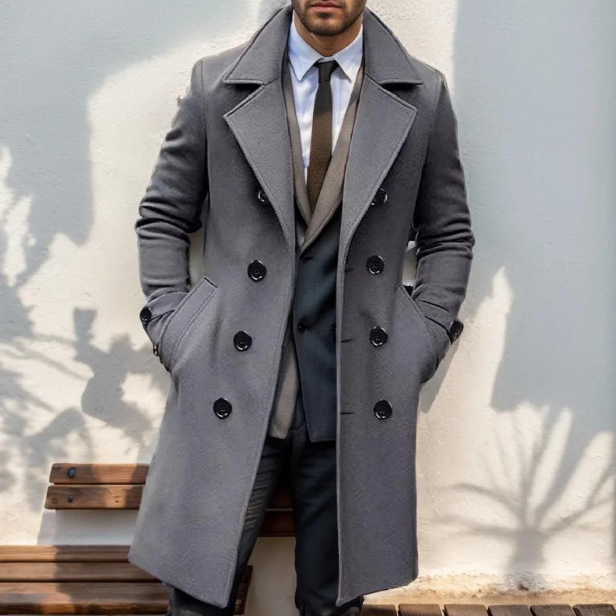 Tristram double breasted wool coat in Dark Grey