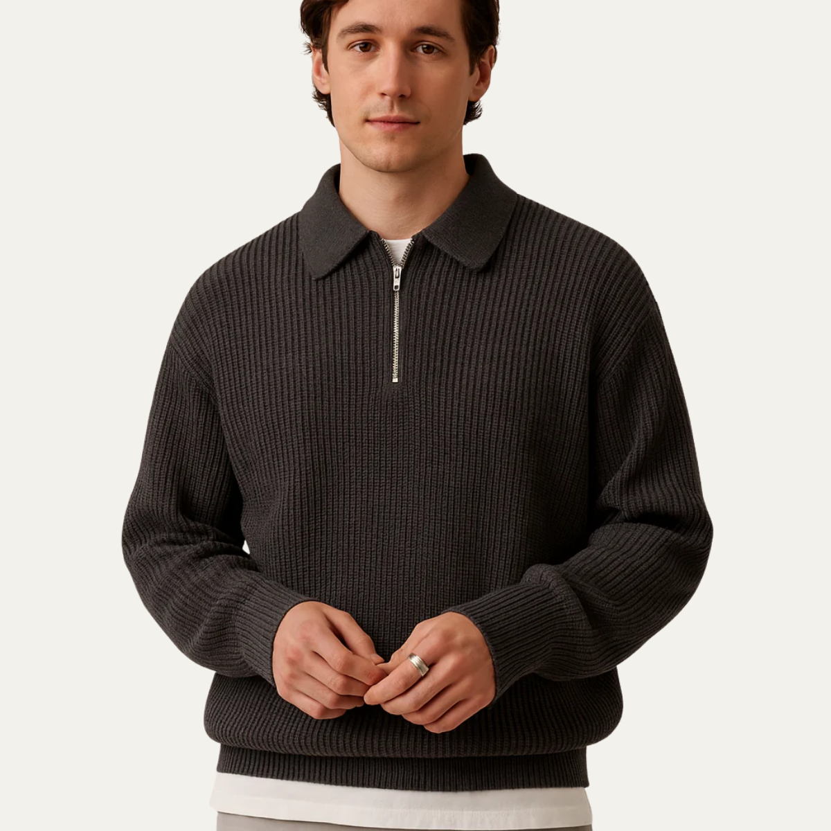 Montgomery | High Collar Slim Fit Half Zip Jumper