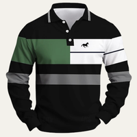 Dane men's striped colour block polo shirt in Black