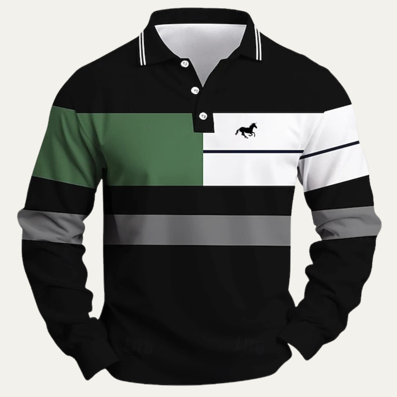 Dane men's striped colour block polo shirt in Black