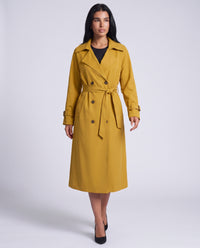 Marlowe longline belted trench coat in Lemon Yellow - front view 2