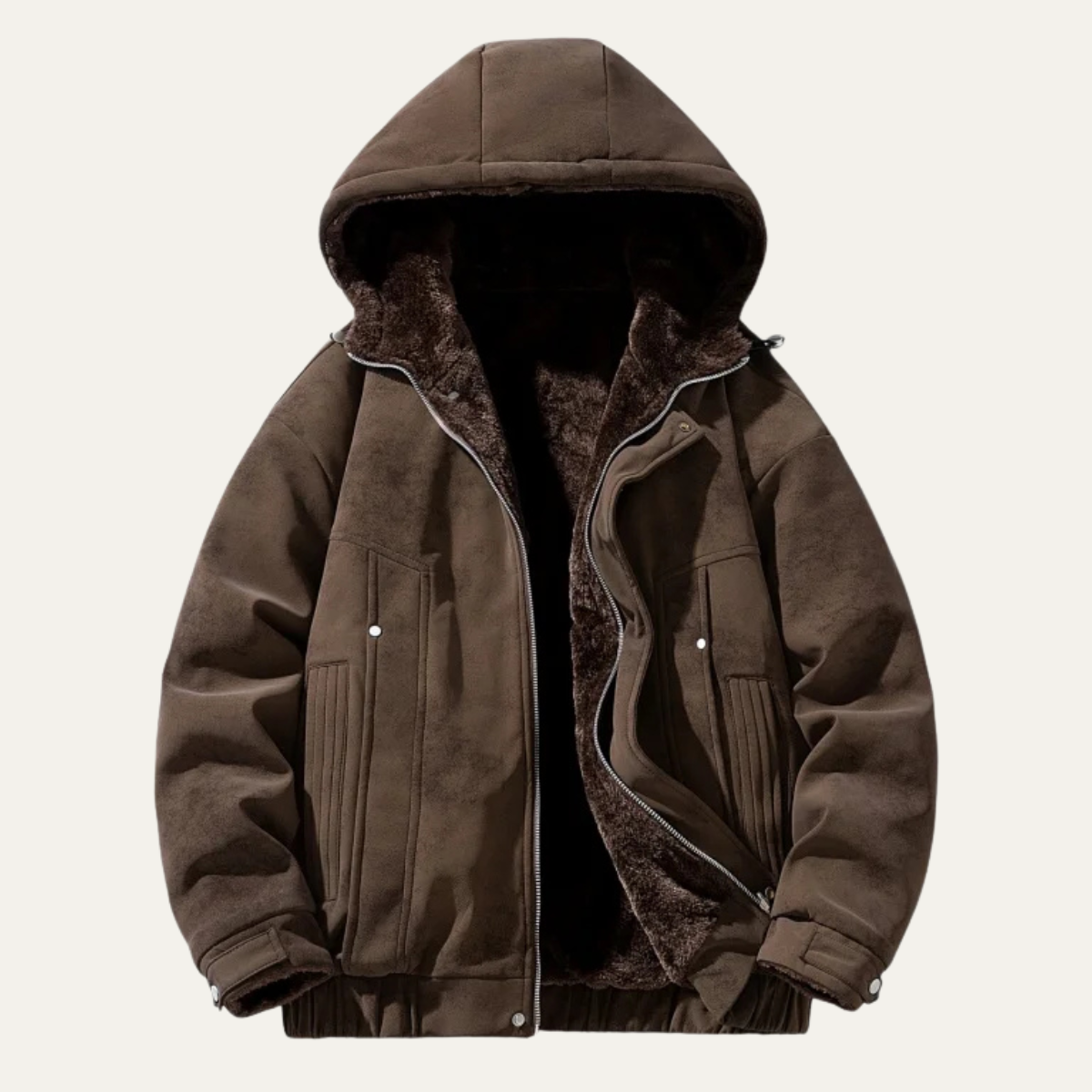 Dashiell men's sherpa lined puffer jacket in Brown