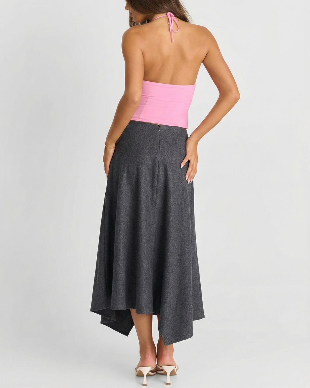 Darcie | Asymmetric Hem A-Line Midi Skirt