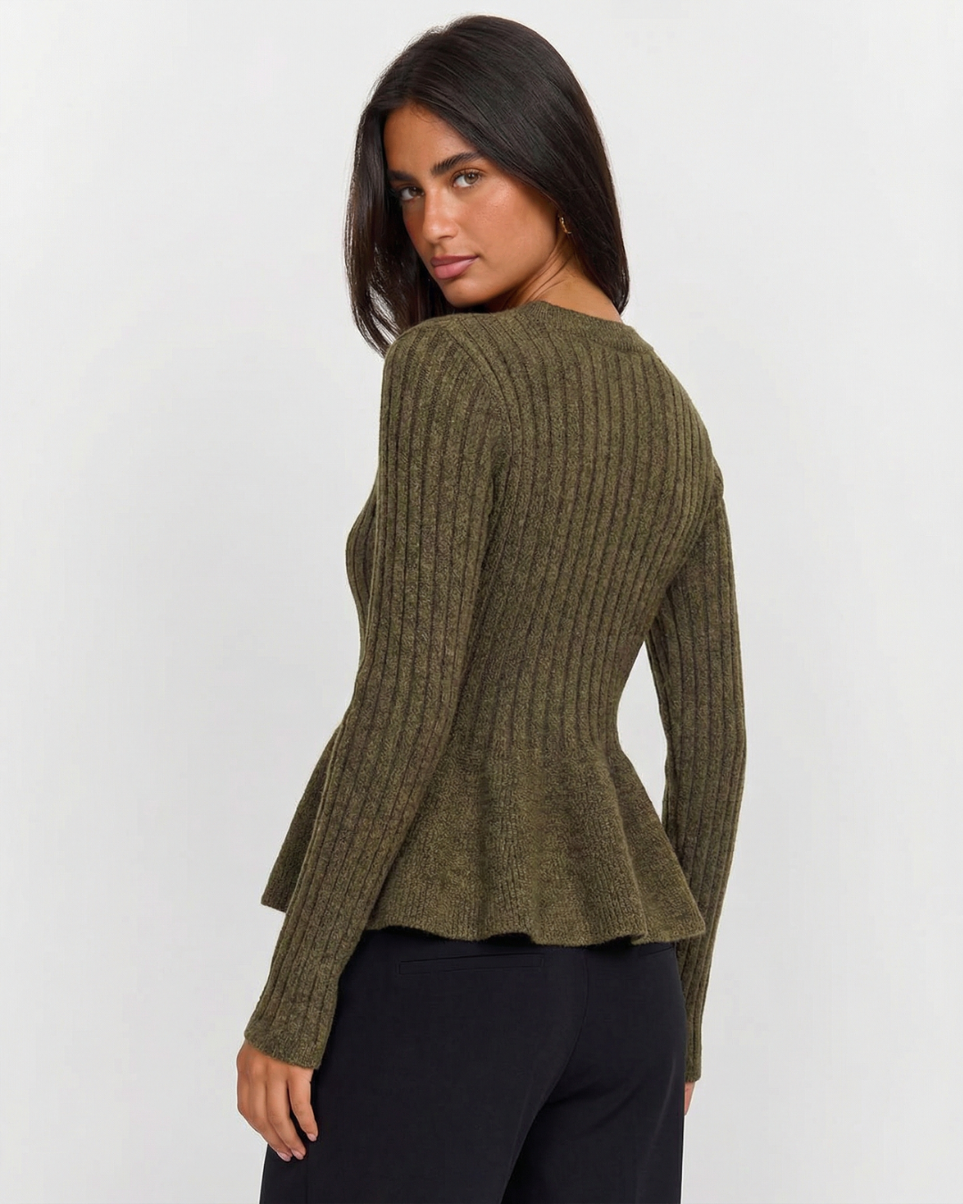 Darcie | Ribbed Knit Peplum Button Front Cardigan