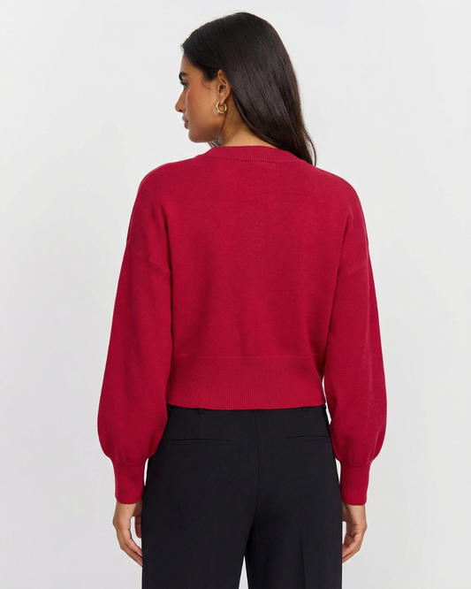 Margot | Coquette Cropped Cardigan Red Heart Buttons Long Sleeve