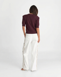 Lucy | Puff Sleeve Crew Neck Ribbed Cropped Knit Top