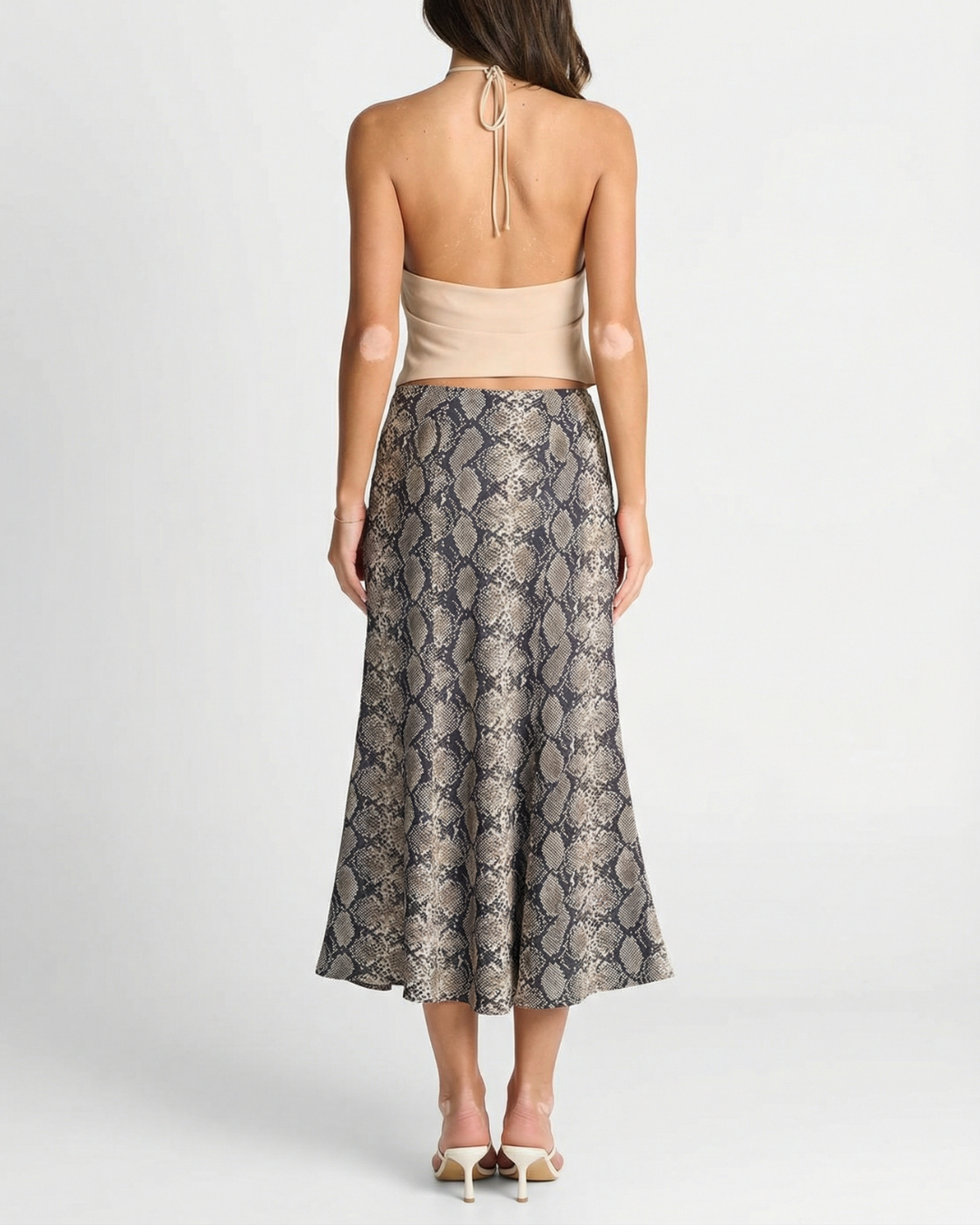 Yasmine | Snake Print Bias-Cut Satin Midi Skirt