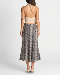 Yasmine | Snake Print Bias-Cut Satin Midi Skirt