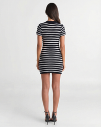Pearl | Stripe Print Crew Neck Short Sleeve Ribbed Knit Bodycon Mini Dress