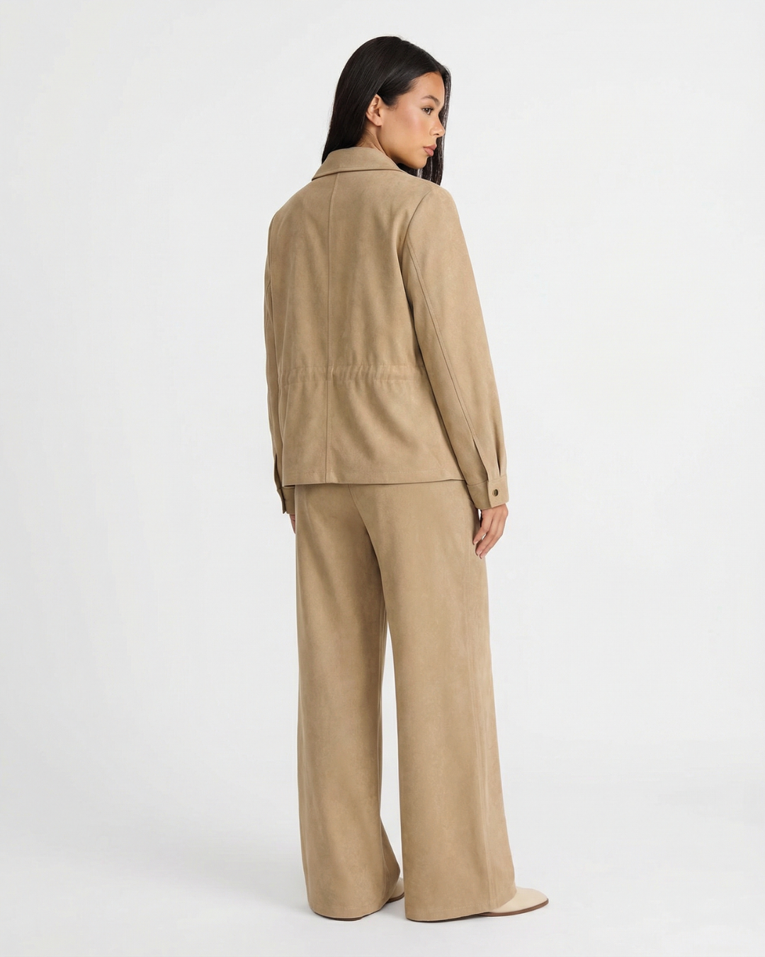 Bella | Faux Suede Zip Jacket Wide Leg Pants Set