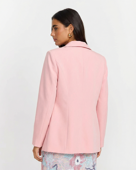 Vera | Double Breasted Blazer Pink Long Sleeve V Neck