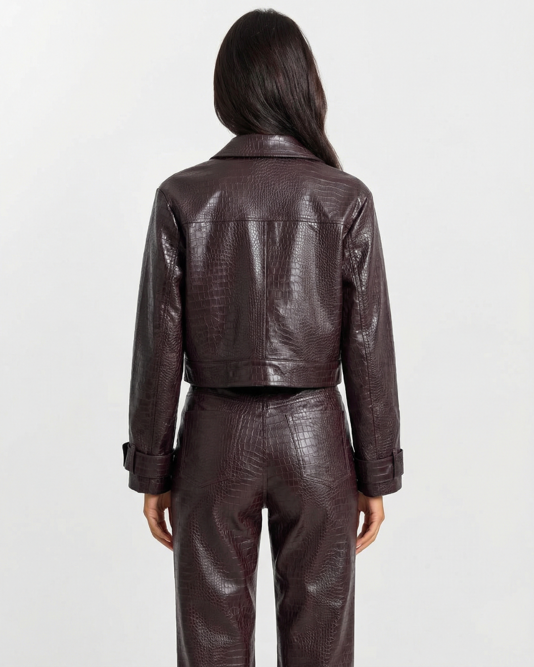 Maisie | Croc Embossed Faux Leather Jacket Trousers Set