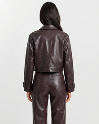 Maisie | Croc Embossed Faux Leather Jacket Trousers Set