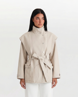 Betsy | Cropped Belted Coat with Stand Collar