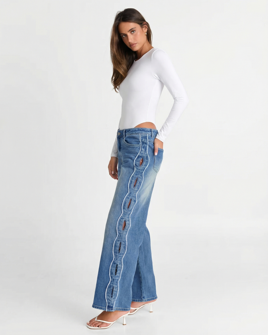 Etta | Long Sleeve Crop Top White Bodysuit Fitted