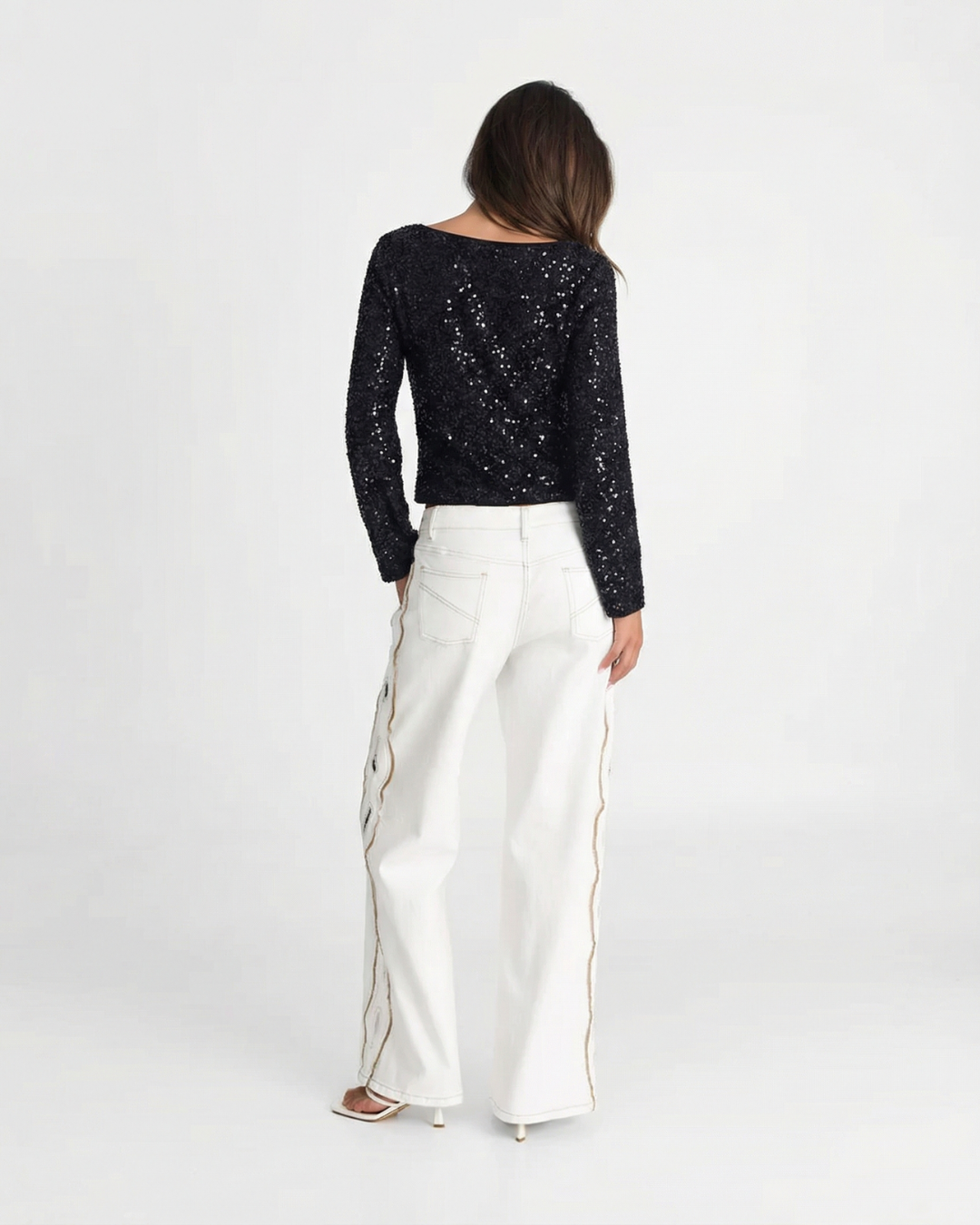 Daisy | All-Over Sequin Embellished Button-Front Cropped Cardigan