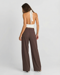 Ivy | High-Waist D-Ring Belt Deep-Pleat Wide-Leg Trousers in Brown